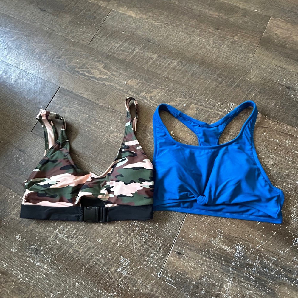 No Boundaries Women's 2 Bikini Tops Blue Knot Camo Buckle Medium 7-9